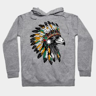 head of a raven wearing a traditional Indian feather headdress Hoodie